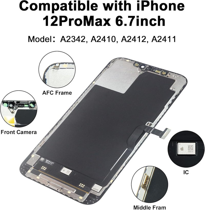 EFAITHFIX for iPhone 12 Pro Max Screen Replacement OLED [NOT LCD] 6.7 Inch Display 3D Touch Screen FHD Digitizer Assembly A2342 A2410 A2411 A2412 with Repair Tools Waterproof Adhesive Screen Protector - Image 4